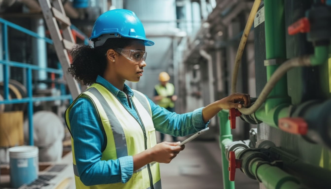 A female engineer doing safety gas checks