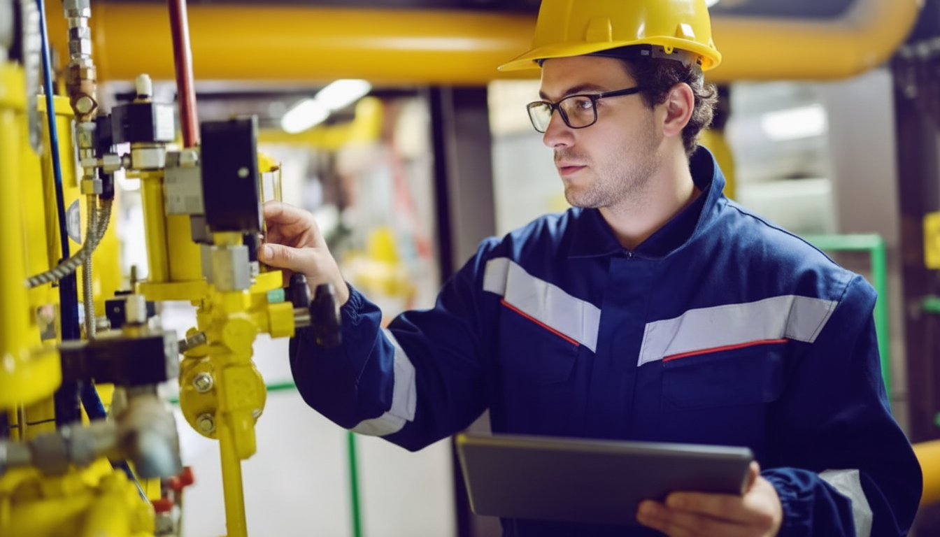 Engineer checking on pipes