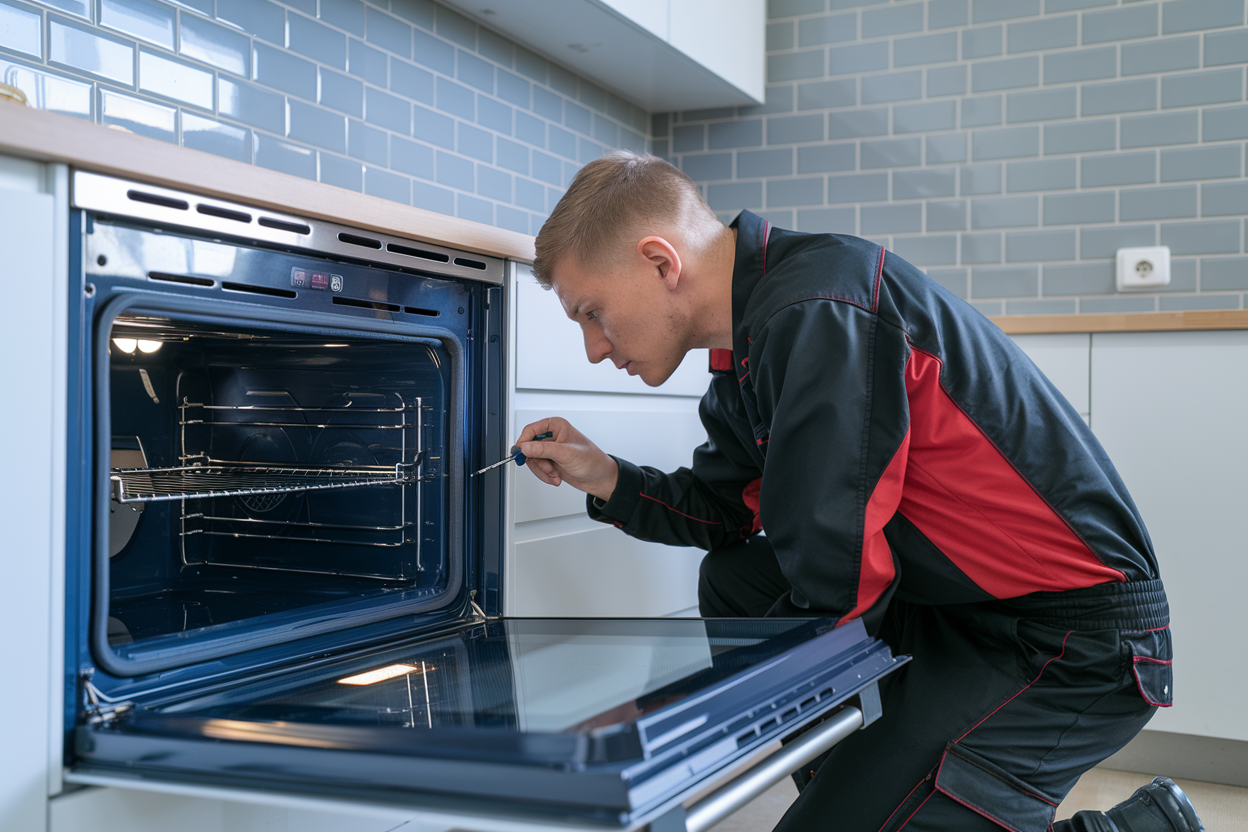 A gas engineer checking an oven