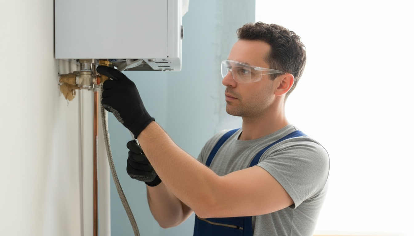 An engineer inspecting a boiler