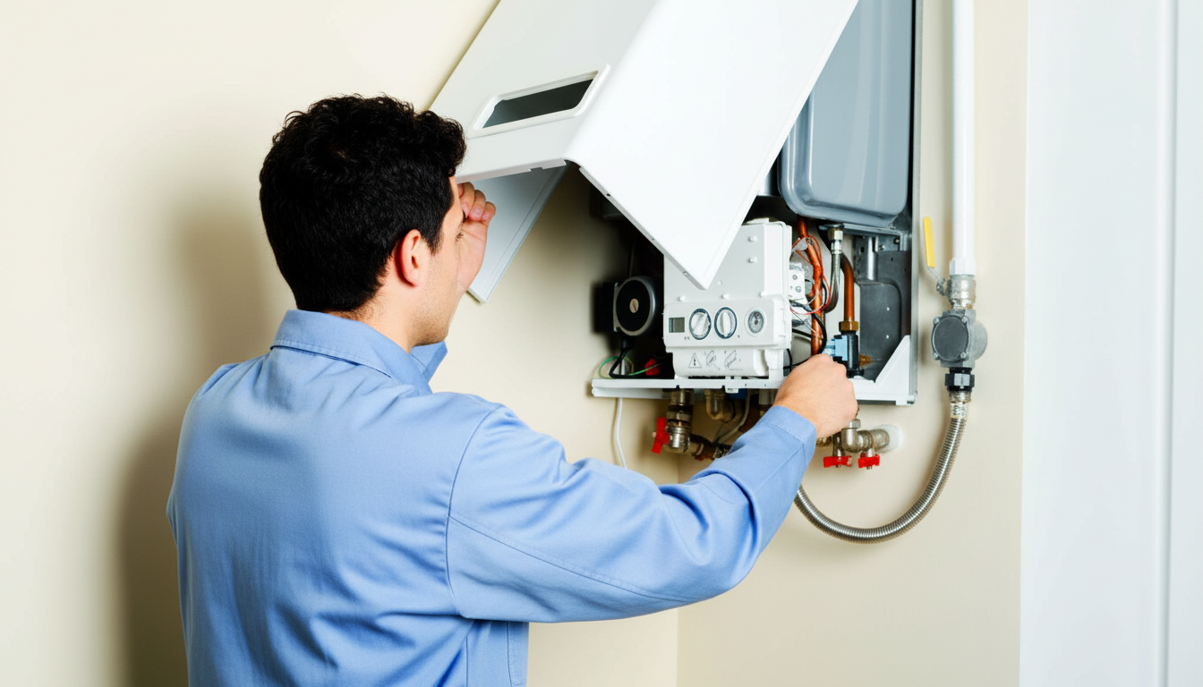 An engineer opening a boiler