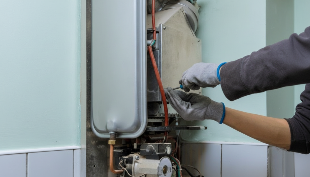 An engineer repairing a boiler