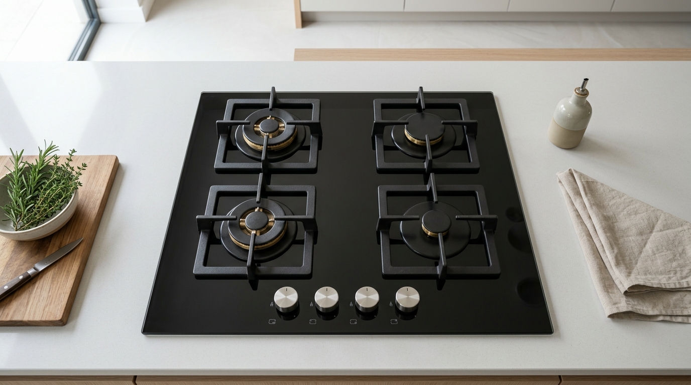 Black gas stove installed