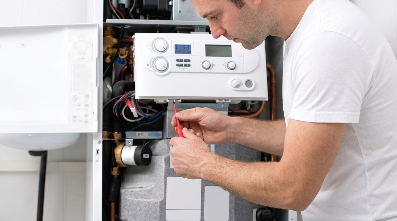 An engineer fixing a boiler