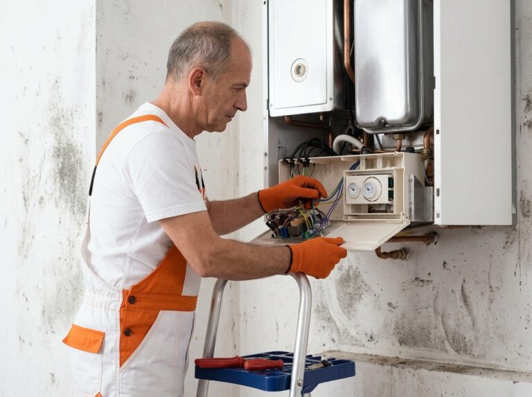 An engineer checking a boiler